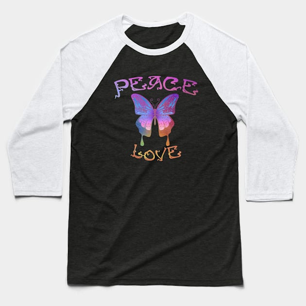 Peace And Love Psychedelic Star Butterfly Baseball T-Shirt by LittleBunnySunshine